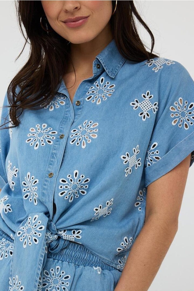 BLOUSE KNOT CHAMBRAY HS25 28208 600 blue
